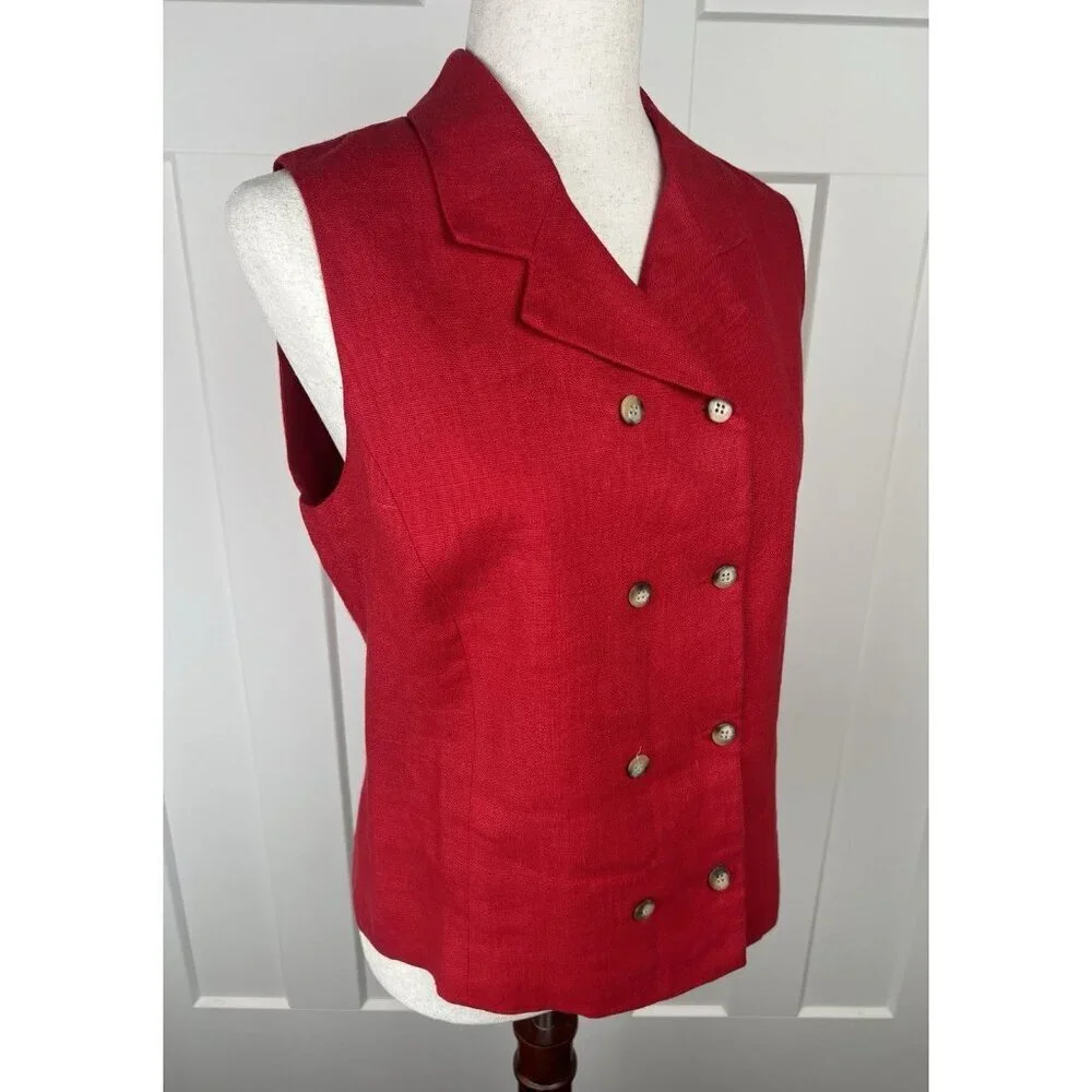 Vintage Harold’s 100% Linen Red Double Breasted Vest Size 10 Tailored Lined